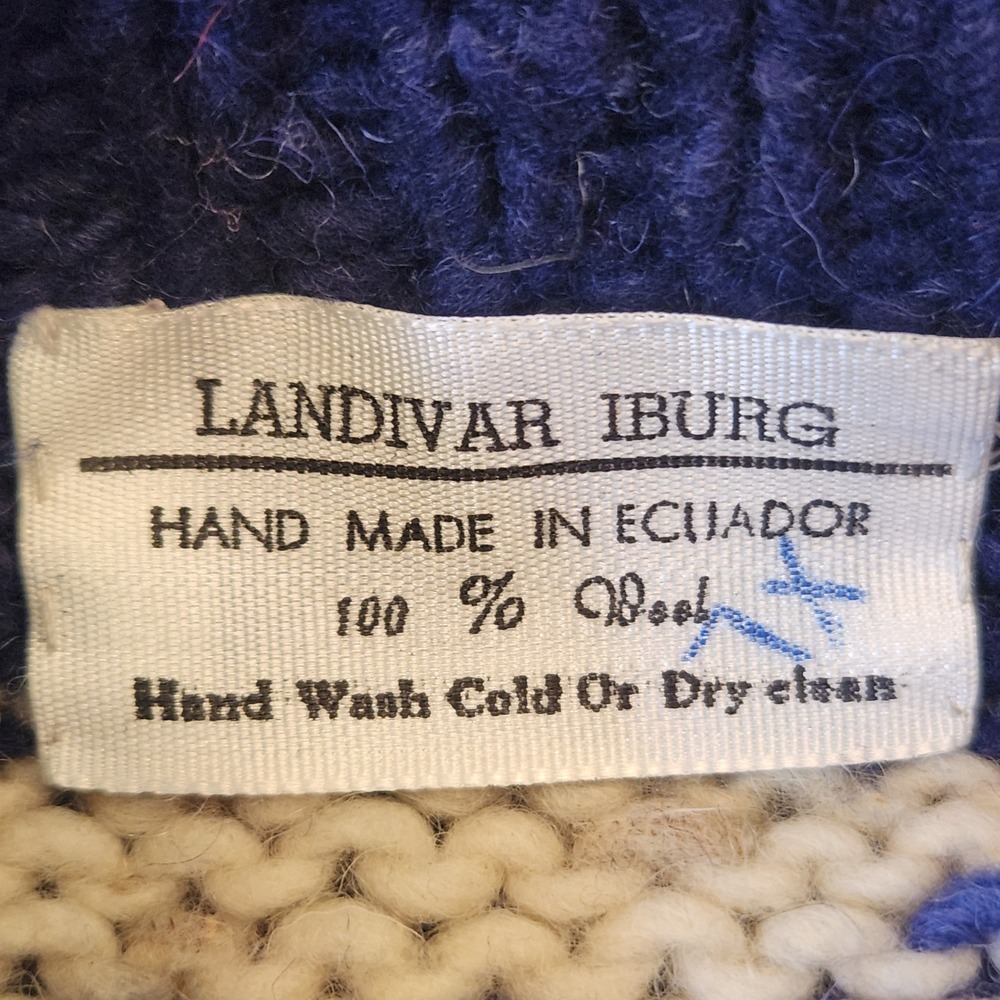 Vintage Landivar Iburg Wool Sweater Unisex XL Navy Purple Handmade in Ecuador - Picture 5 of 9